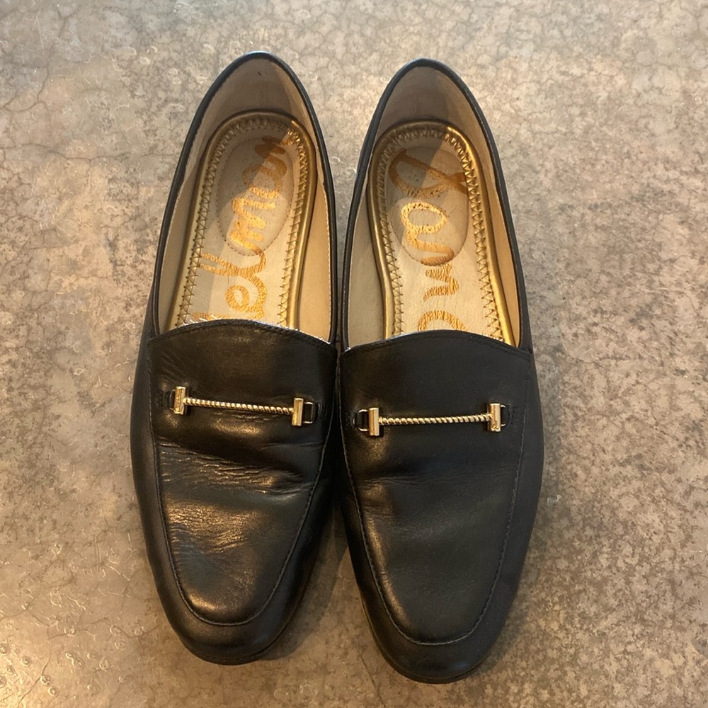 Black leather loafers